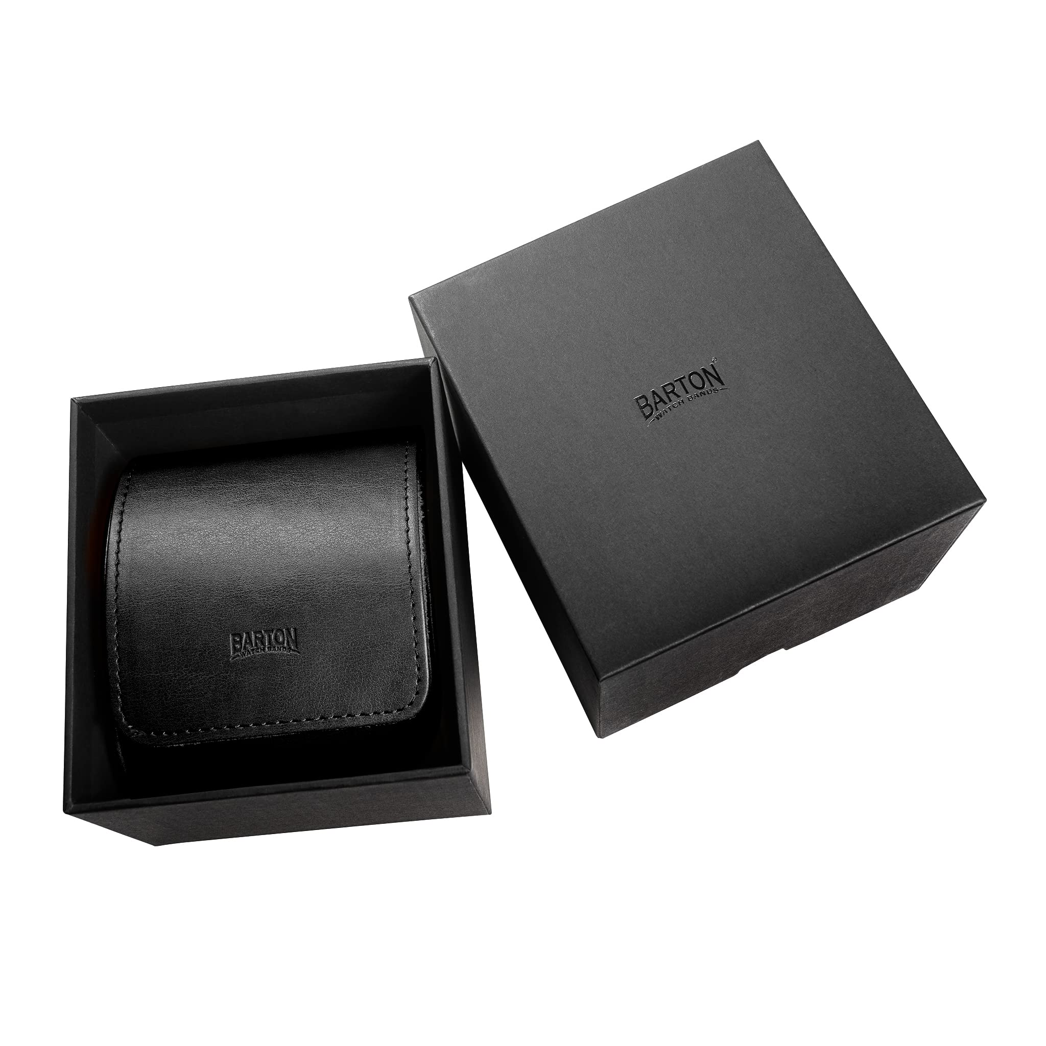BARTON WATCH BANDS - Black Recycled Leather Watch Travel Case & Storage for Watch Bands - Compact 1 Watch Holder - Perfect for Travel, Business Trips & Watch Collection Organization
