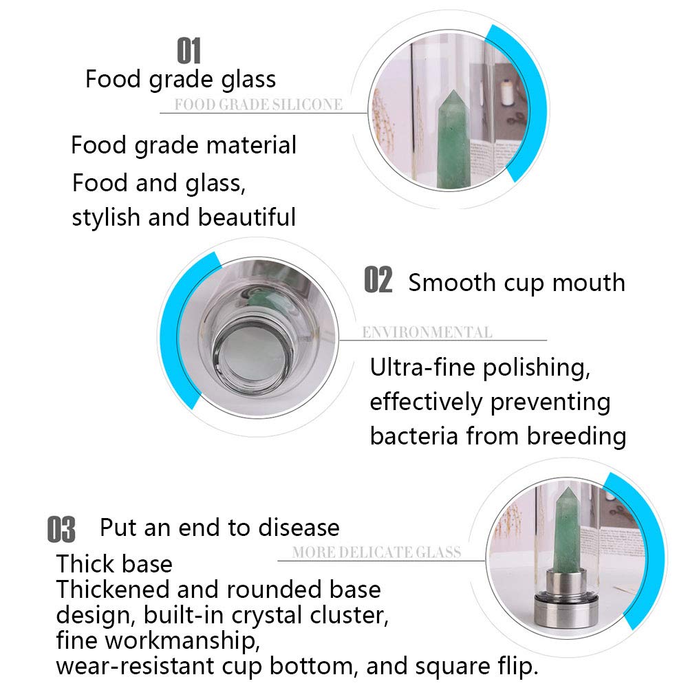 Natural Quartz Crystal Water Bottle - Portable Energy Cup for Infused Gem Water & Wellness