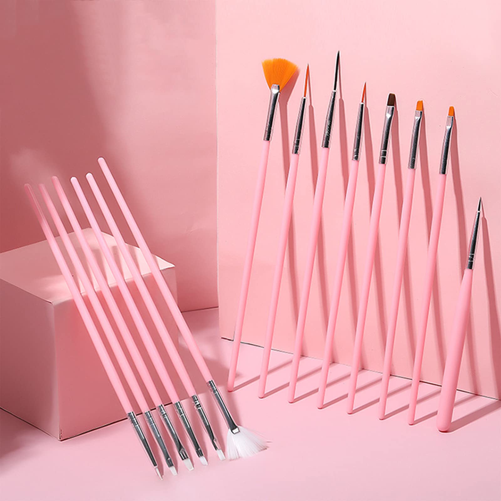 **15 Pcs Professional Nail Art Brush Set - Fan Brush & Liner Brushes for Gel Nails, DIY & Salon Use - Pink Nail Design Kit for Home, Manicure & Pedicure**