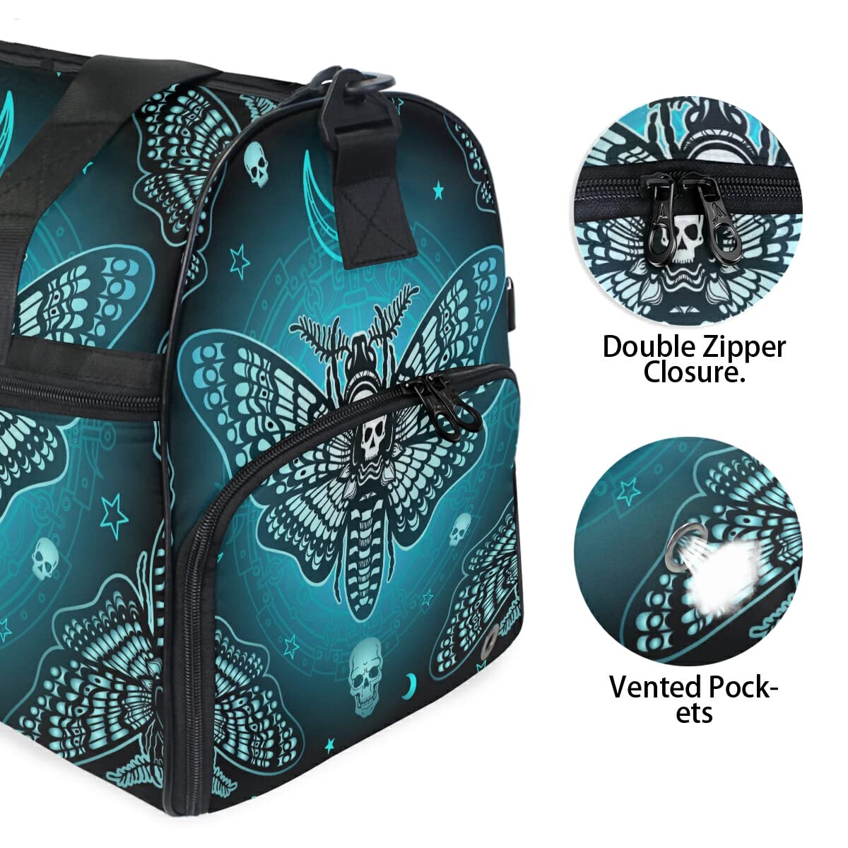 Butterfly Skull Blue Duffle Bag for Gym, Travel & Sports - Adjustable Strap Carry-On Overnight Bag for Men & Women - Perfect for Workouts, Weekend Trips & Air Travel