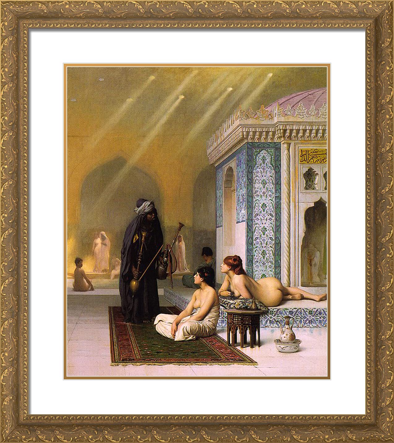 Jean-Leon Gerome 'Harem Pool' 20x22 Inch Gold Ornate Framed Art Print with Double Matting - Perfect for Living Room, Bedroom & Office Wall Decor