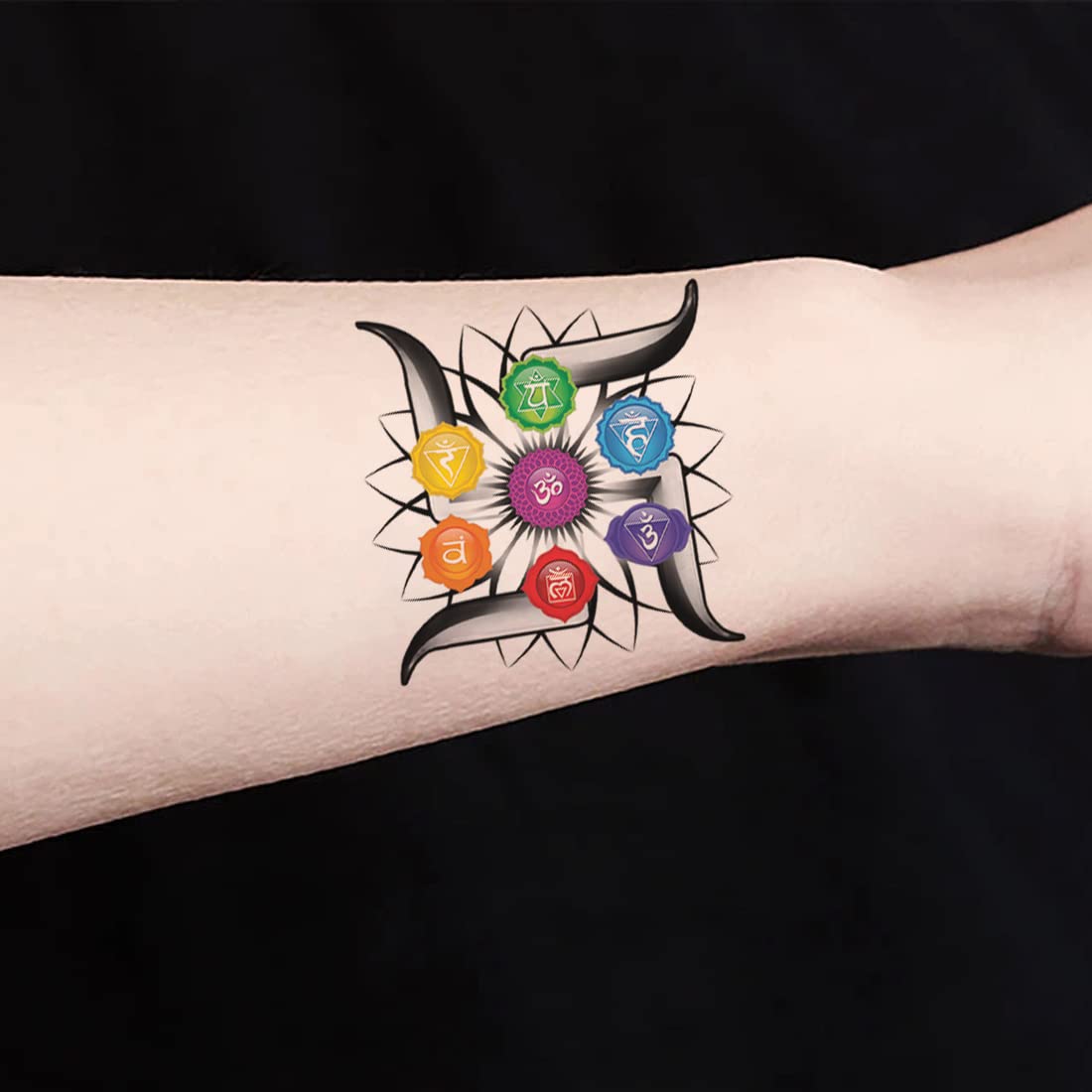 Waterproof Om with Swastik Temporary Tattoo for Men & Women - Long Lasting Fake Body Art for Festivals, Yoga & Spiritual Events