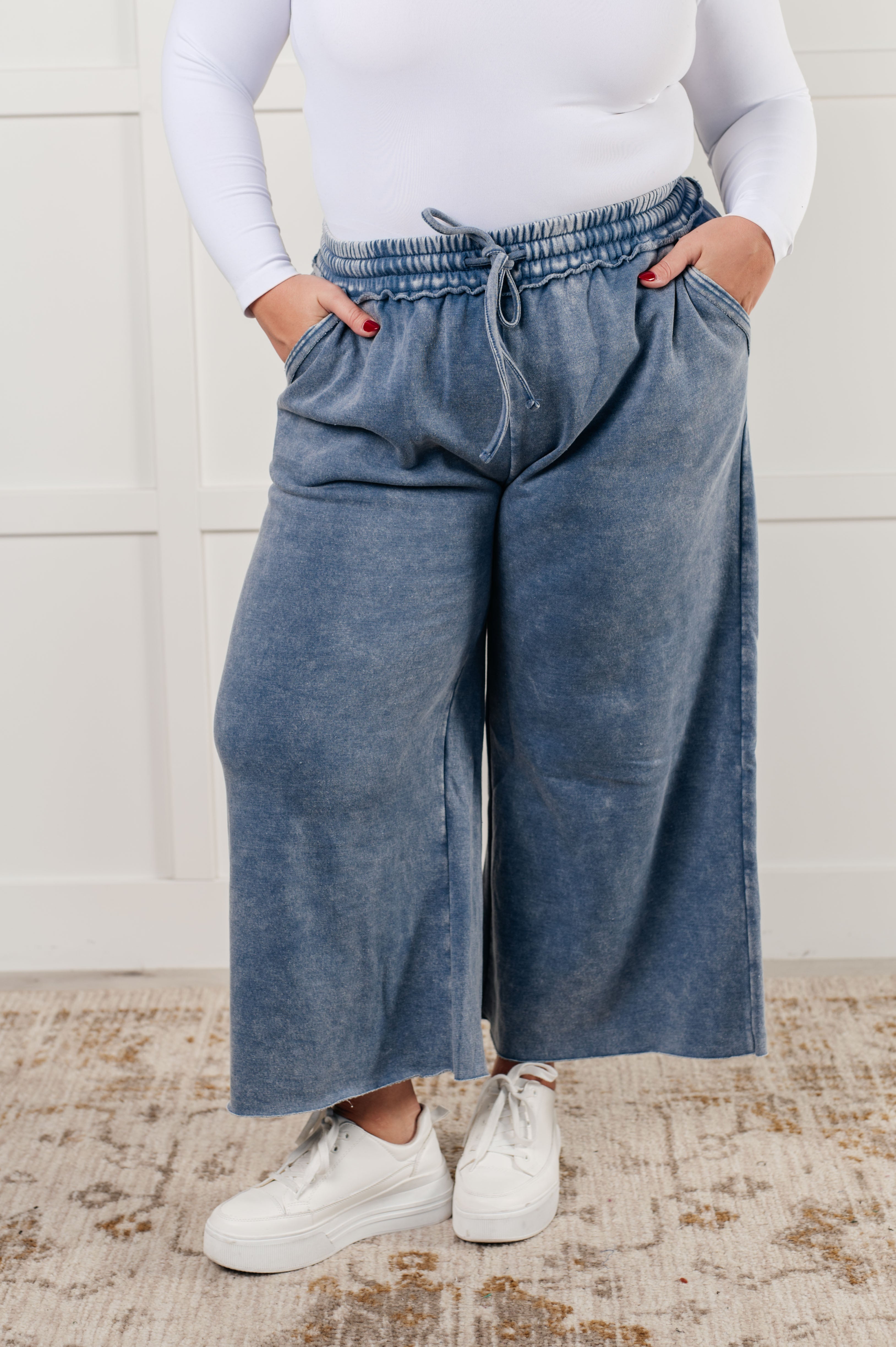 Stylish Dusty Blue Wide Leg Cropped Pants for Women - Casual & Office Wear | Comfortable High Waist Trousers for Everyday Outfits