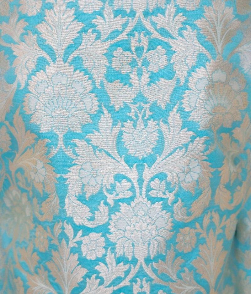 Pre Order: Elegant Blue Brocade Jacket with Kurta & Pant Set - Traditional Indian Outfit for Weddings & Festive Occasions