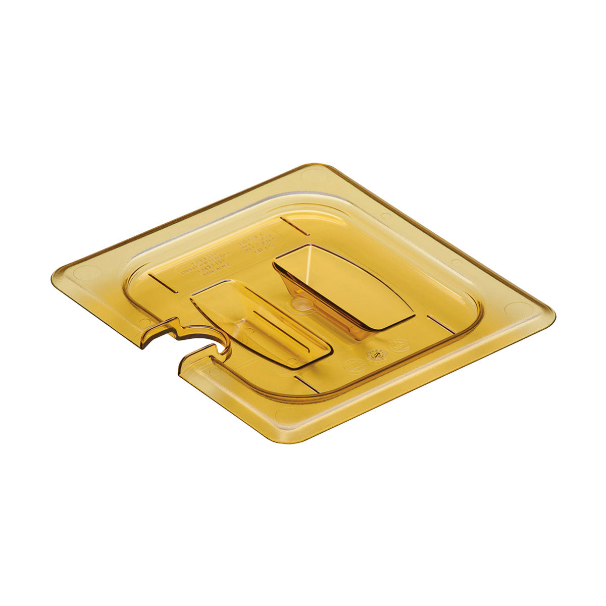 Cambro 60HPCHN150 1/6 Size High Heat Notched Food Pan Lid with Handle - Amber Polycarbonate - Perfect for Commercial Kitchens, Food Service & Catering