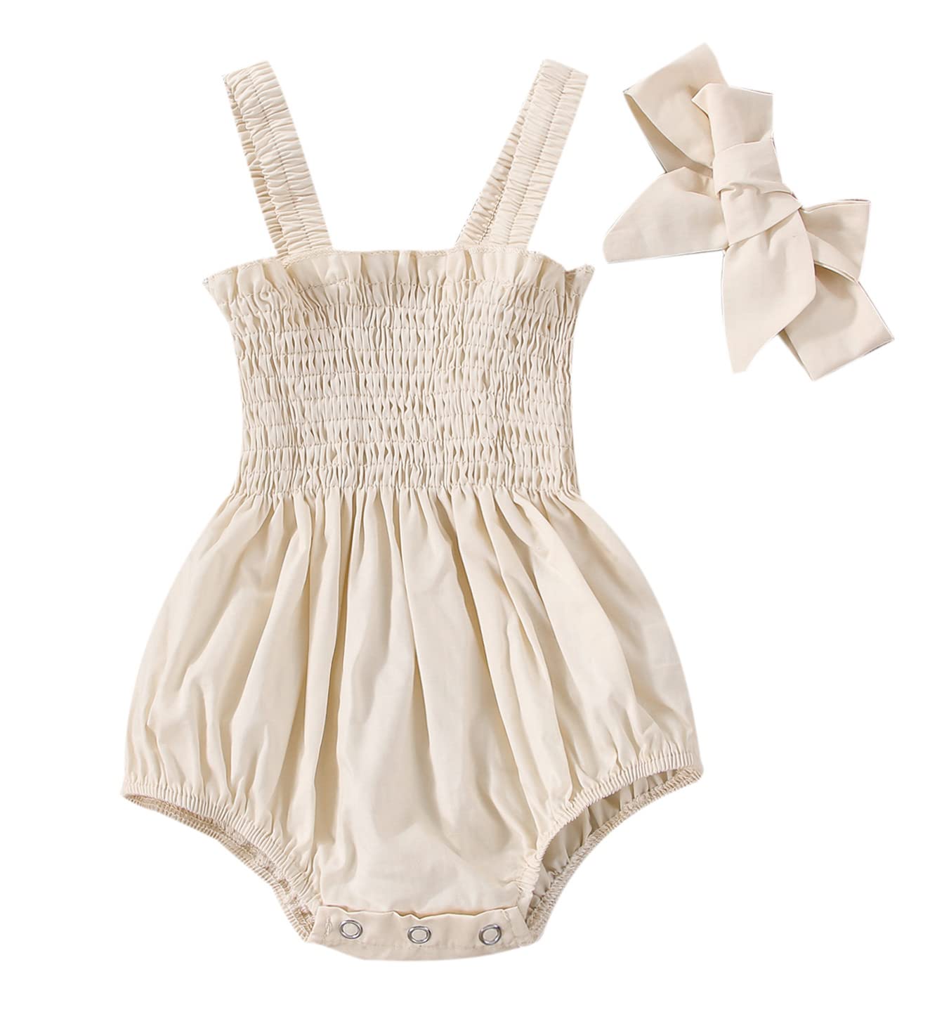 Adorable Newborn Baby Girl Summer Outfit - 100% Cotton Linen Romper with Floral Pleated Tops & Matching Headband | Perfect for Photoshoots, Birthday Parties & Daily Wear
