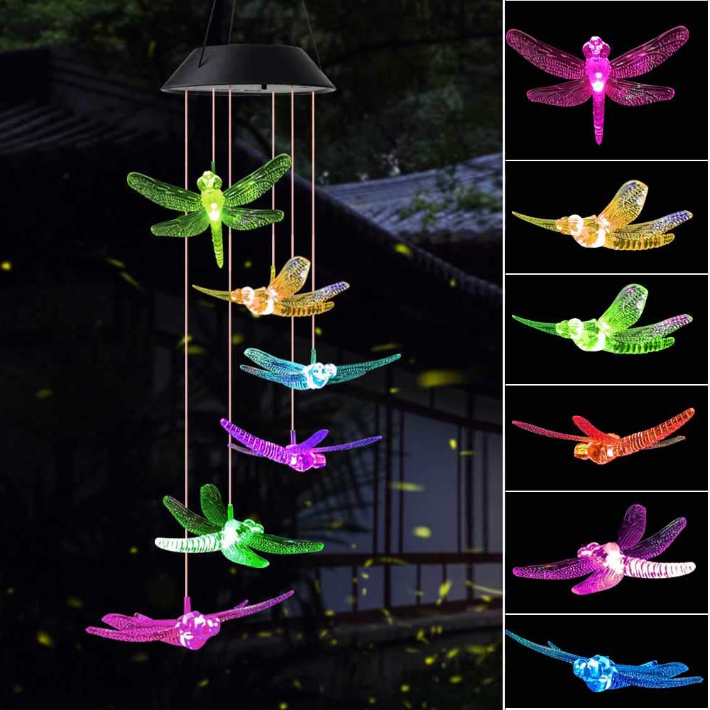 Solar-Powered Dragonfly Wind Chimes for Outdoor Decor - Perfect Gift for Mom, Grandma, Sister-in-Law & Daughter - Birthday, Memorial & Gardening Gifts - Elegant Yard & Patio Decorations for Relaxing Outdoor Spaces