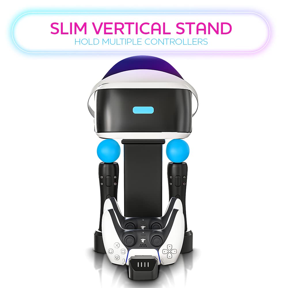 Skywin VR Charging Stand for PS5 & PSVR - Dual Controller Dock with LED Display - Fast Charging Station for PlayStation VR Headset & Accessories (Black) - Perfect for Gaming Rooms & VR Entertainment Setups
