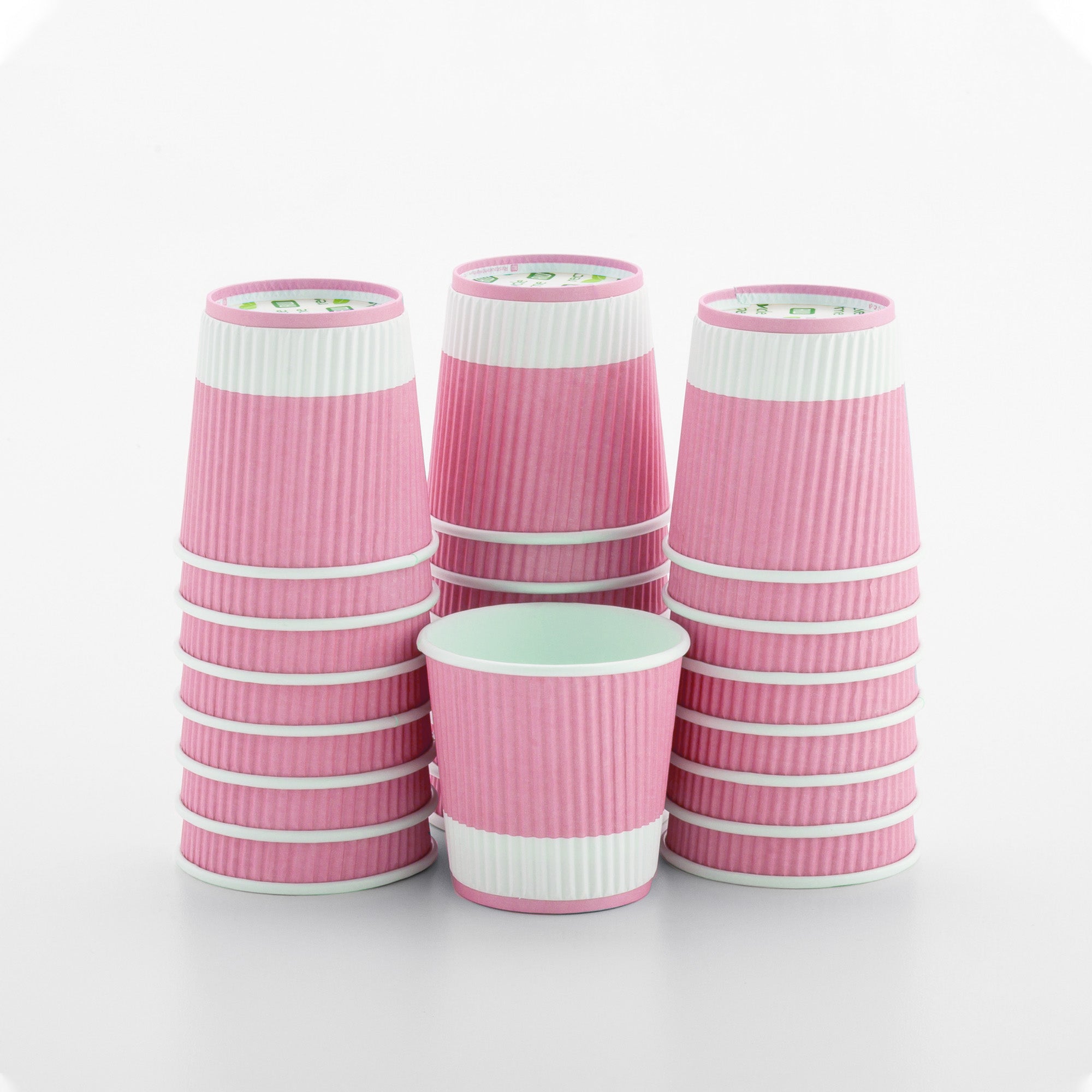 4 oz Light Pink Disposable Paper Coffee Cups with Ripple Wall Design - 2.5