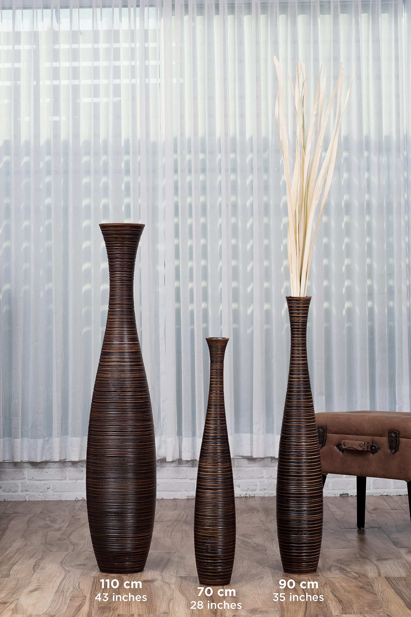 Leewadee 41 Inch Large Brown Wooden Floor Vase - Farmhouse Decor for Flowers, Fake Plants & Pampas Grass - Perfect for Living Room, Entryway & Wedding Centerpieces
