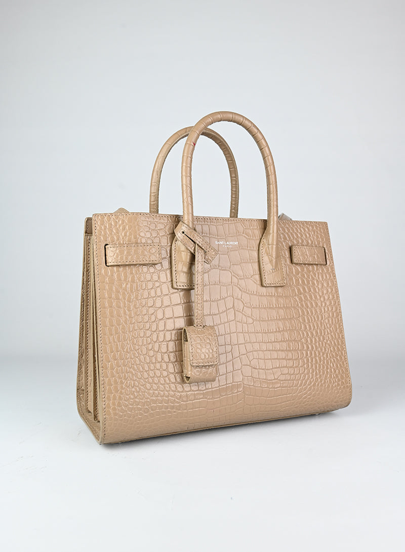 Saint Laurent Sac de Jour Baby Handbag in Tortora - Luxury Leather Tote Bag for Women, Perfect for Work, Travel & Everyday Use