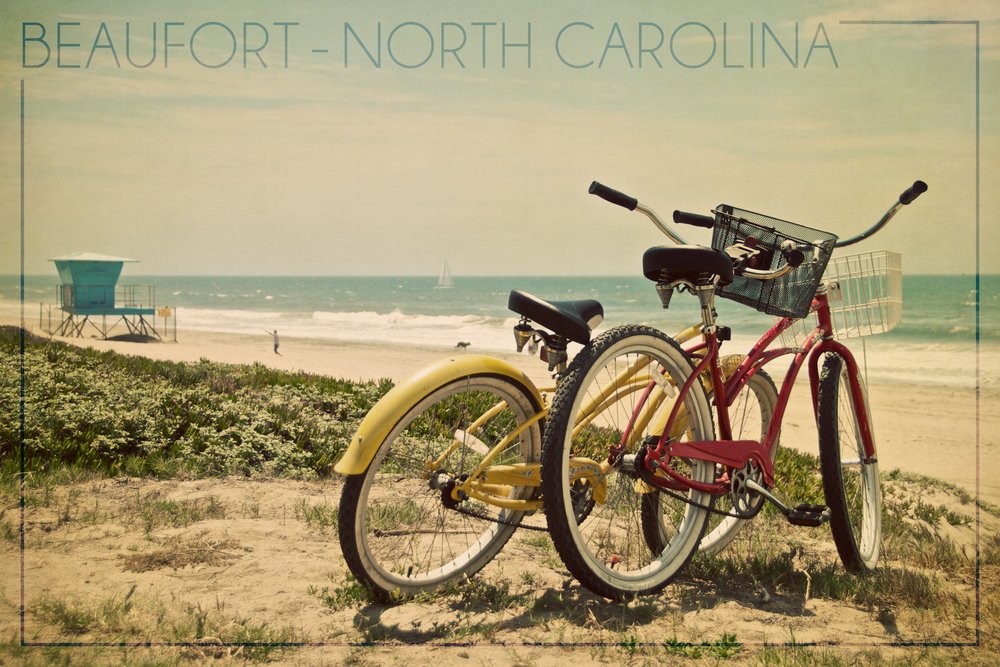 Beaufort North Carolina Bicycles Beach Scene Wall Art Poster - 12x18 Inches Coastal Decor for Living Room, Bedroom & Office