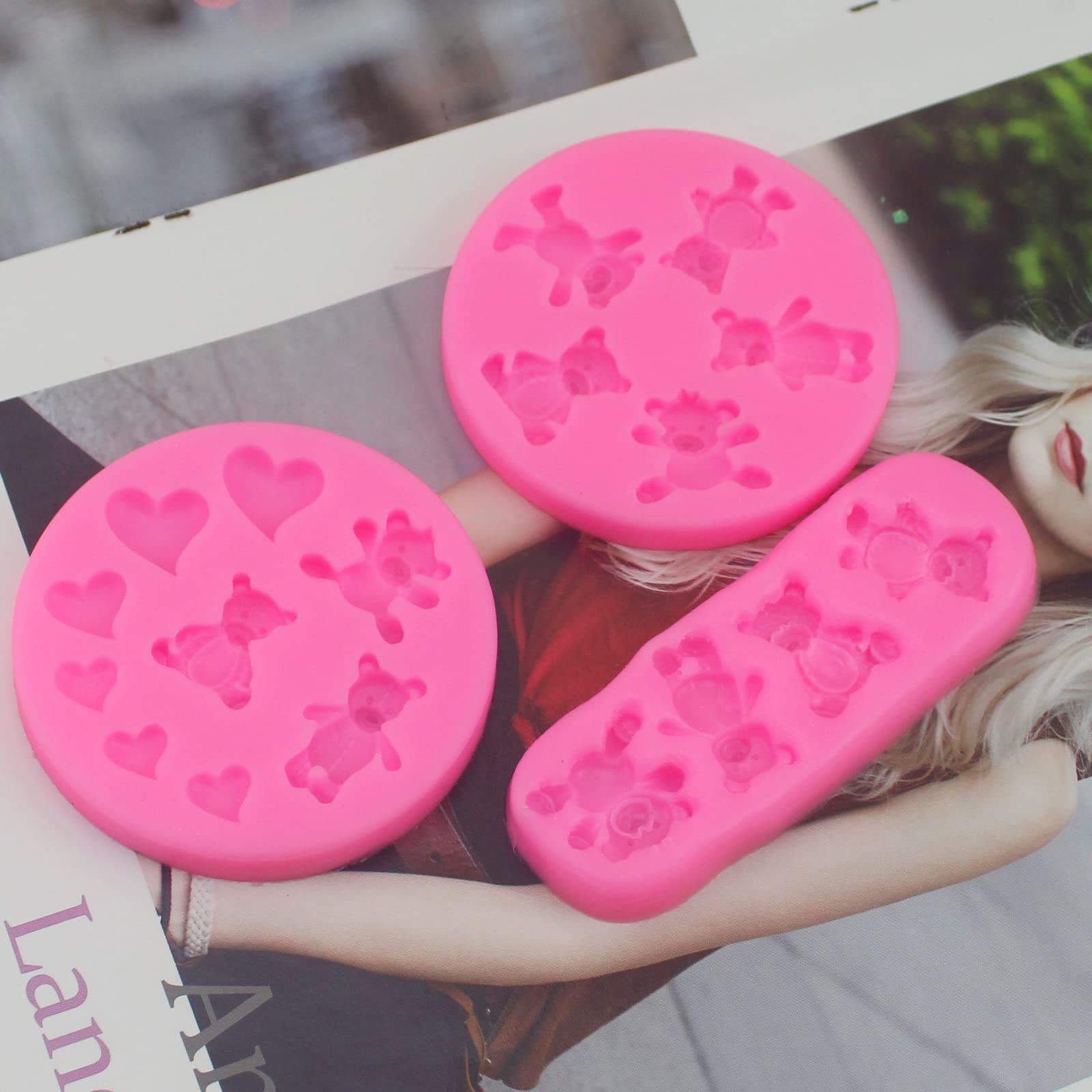 3-Piece Bear Silicone Mold Set - Valentine's Day Fondant Molds for Chocolate, Candy, Gum Paste & Polymer Clay - Cute Bear Cake Decorating Tools for DIY Baking & Crafts (Perfect for Valentine's Gifts, Birthday Parties & Home Baking Projects)