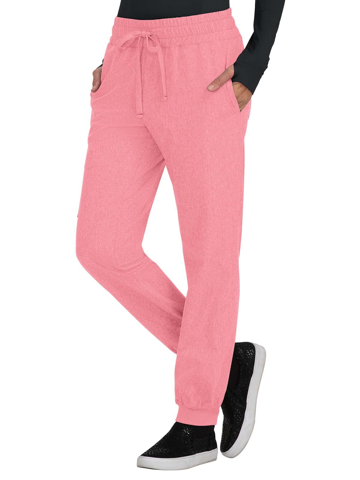 KOI Basics 741 Gemma Jogger Pants - Women's Soft Pink Heather Joggers for Yoga, Lounge & Casual Wear | Comfortable Stretchy Athletic Pants