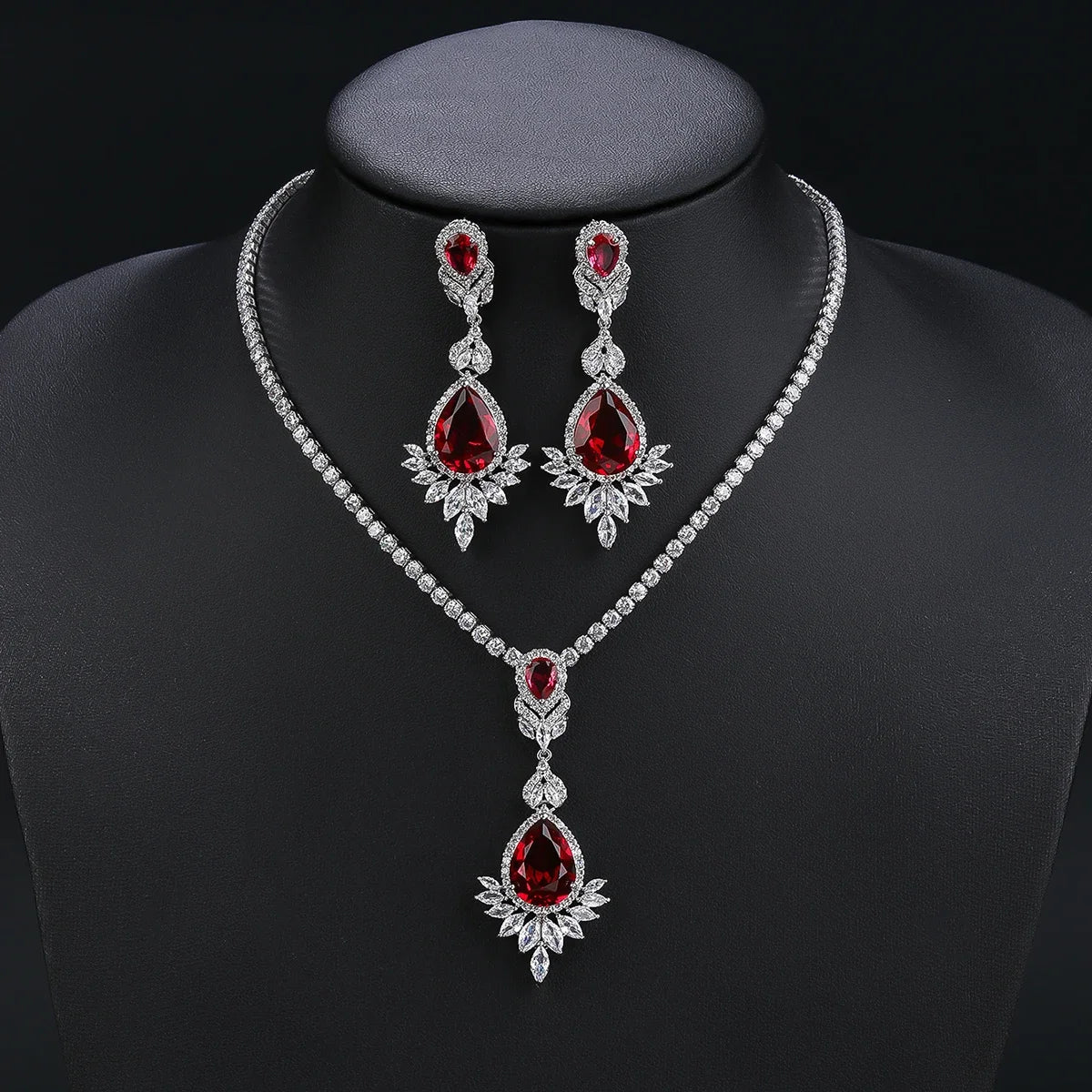 Elegant CZ Cubic Zirconia Water Drop Pendant Necklace & Earrings Set - Bridal Wedding Jewelry for Women - Perfect Gift for Anniversary, Engagement & Special Occasions