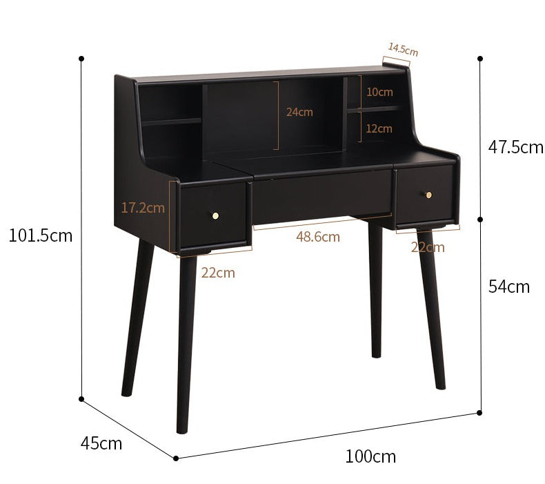 ISABEL TOKYO Japanese Scandinavian Dresser Vanity Table with Mirror - Walnut, Black, White & Gray Colors - Perfect for Bedroom, Dressing Room & Makeup Studio