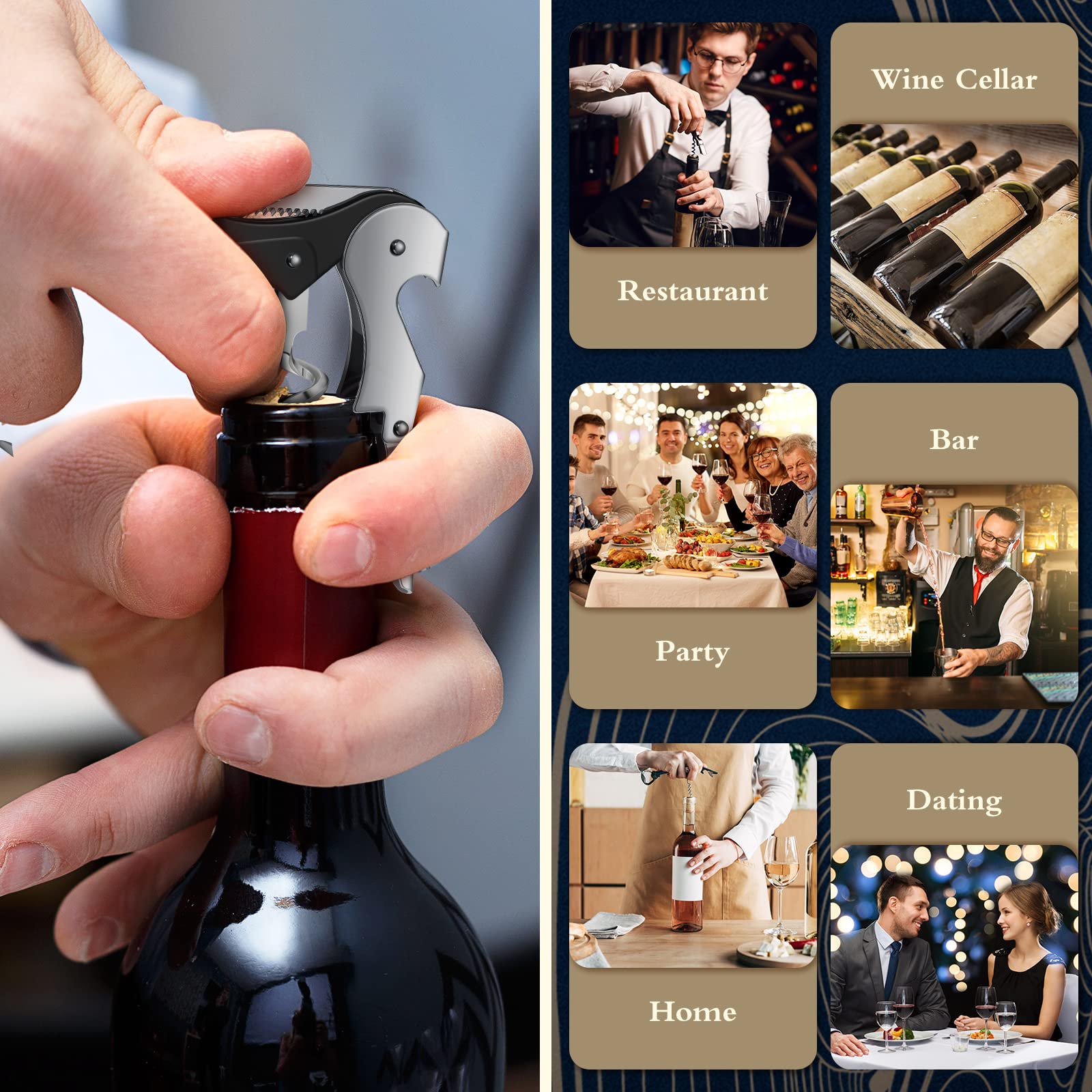 Heavy Duty Waiter's Corkscrew Wine Opener - Double Hinged Design with Foil Cutter - Professional Wine Key Bottle Opener for Bartenders, Servers & Sommeliers - Perfect for Restaurants, Bars & Home Wine Tasting (Black, 60)