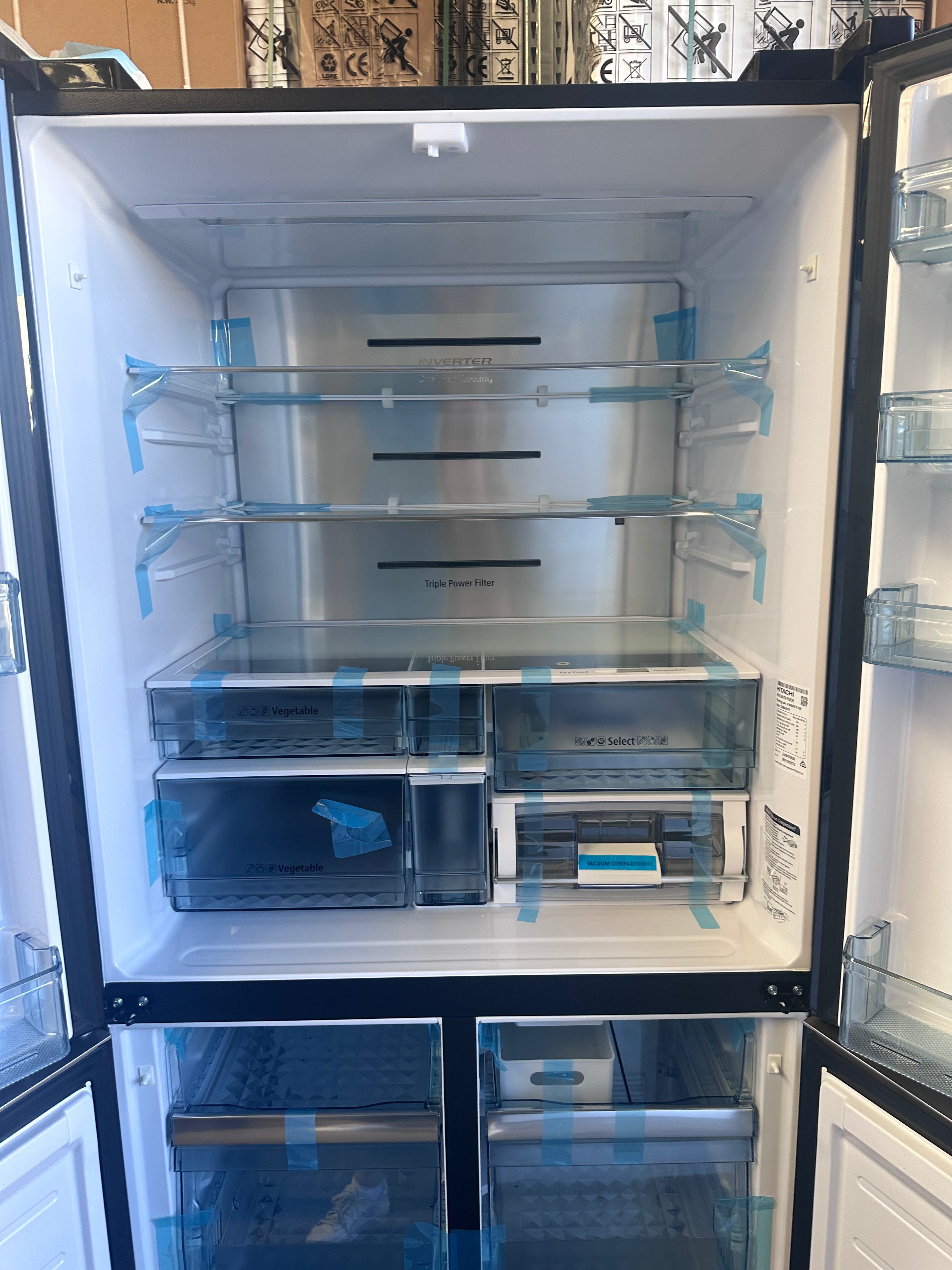Hitachi 638L French Door Refrigerator with Black Glass - RWB640VT0GBK Model [Factory Second, No Damage] - Perfect for Modern Kitchens and Open-Concept Homes
