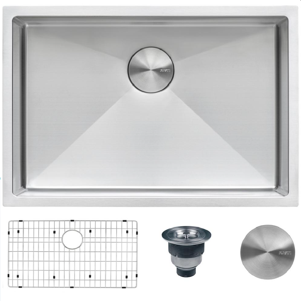 RUVATI 28-Inch Undermount Stainless Steel Single Bowl Kitchen Sink - 16 Gauge Commercial Grade for Modern Home & Restaurant Use