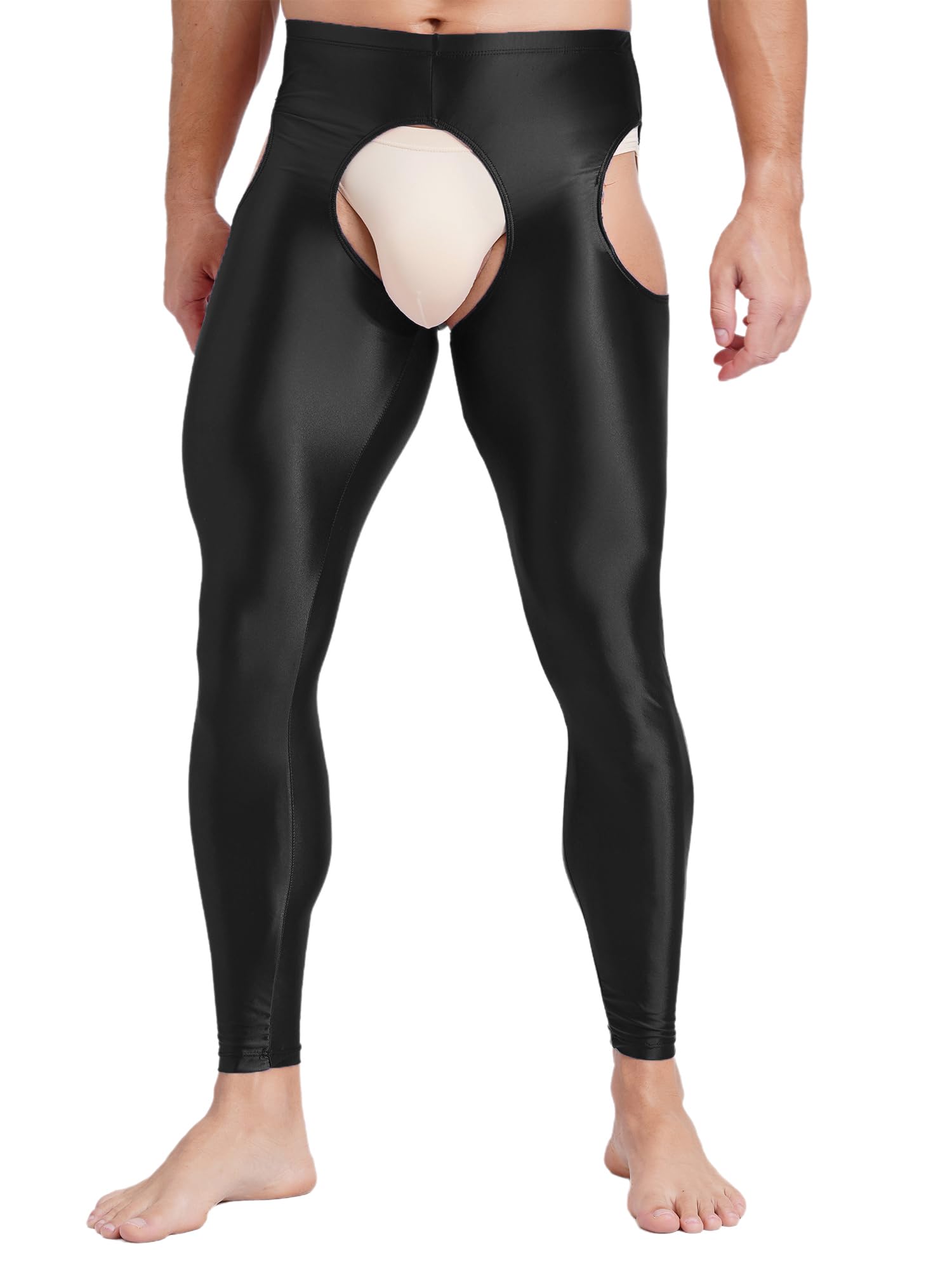 Men's Sheer Seamless Cutout Tights - Compression Workout Leggings with Suspender for Yoga, Running & Dance Performance | Breathable Gym Pants for Men