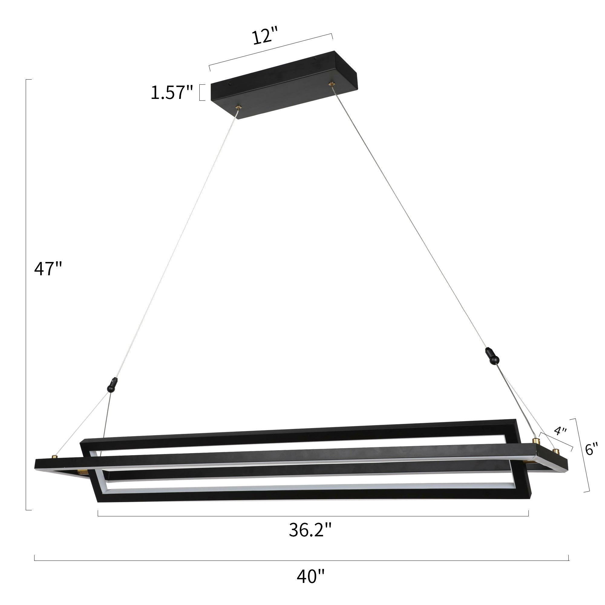 Vintage Industrial LED Rectangle Pendant Light - Bristol Style Metal Ceiling Fixture for Kitchen Island, Dining Room & Bar Lighting