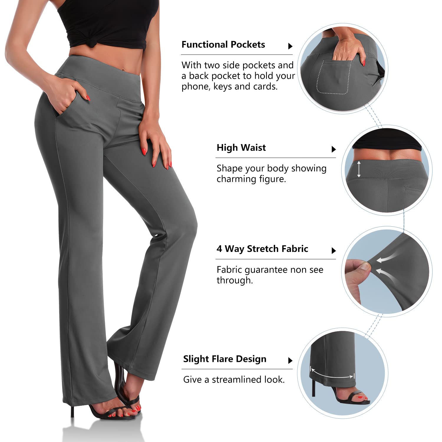 DAYOUNG Women's High Waist Bootcut Yoga Pants - Tummy Control Workout Leggings with 4-Way Stretch for Gym, Running & Everyday Wear