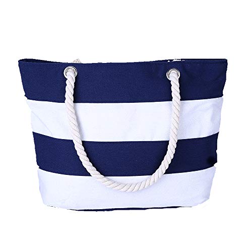 Opromo Women's Striped Canvas Tote Bag with Zipper - Stylish Shoulder Bag for Daily Use, Shopping, Travel & Beach - Durable & Spacious (4-Pack) - Perfect for Work, School, Gym & Weekend Outings