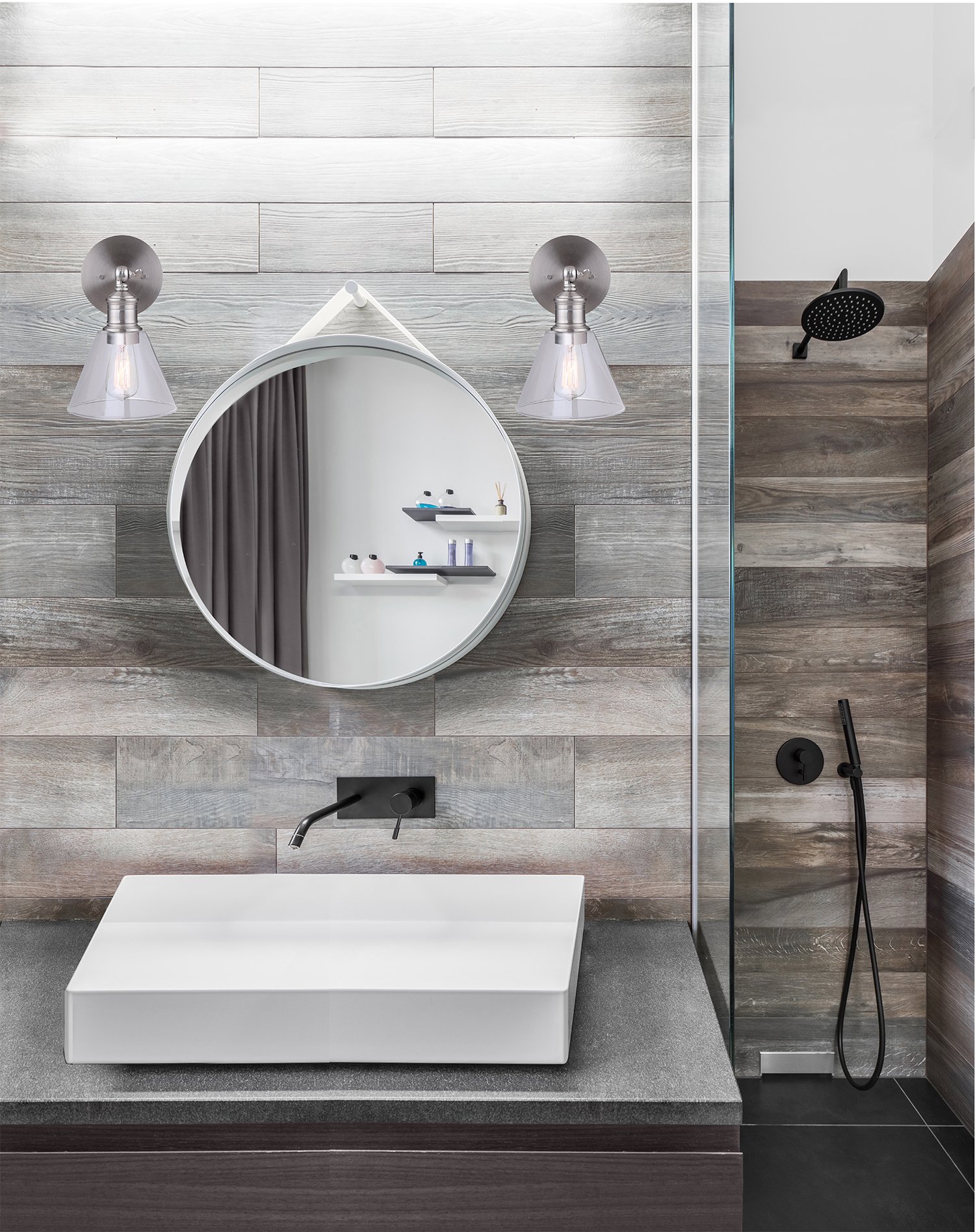 CANARM IVL628A01BN LTD Larken 1-Light Vanity Light Fixture - Brushed Nickel Finish with Clear Glass Shades - Perfect for Bathroom, Bedroom, or Dressing Room Lighting