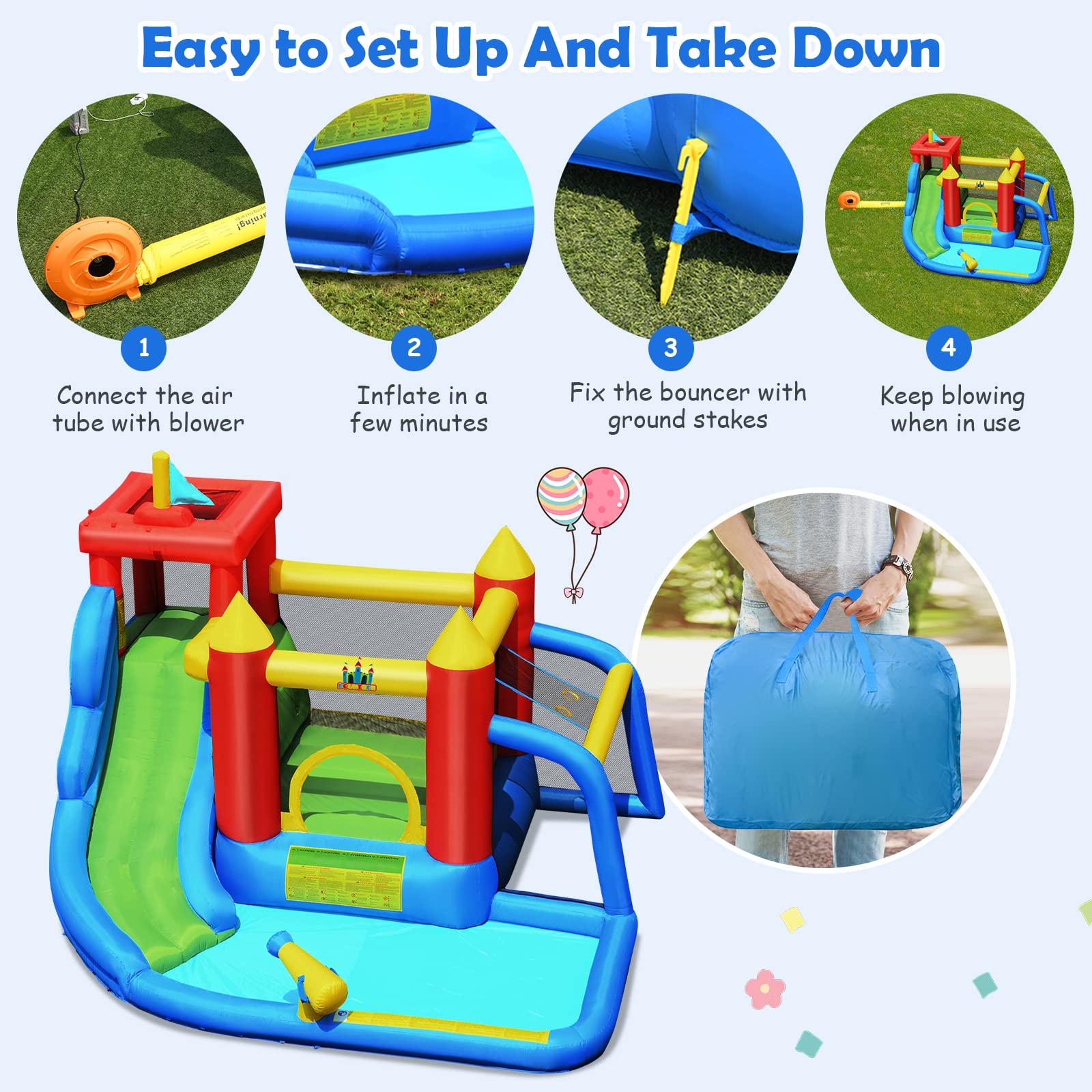 **HONEY JOY 7-in-1 Inflatable Water Slide & Bounce House for Kids & Adults - Giant Blow Up Water Park with Soccer Ball Gate, Outdoor Backyard Fun (Blower Not Included) - Perfect for Summer Parties, Family Gatherings & Backyard Play**