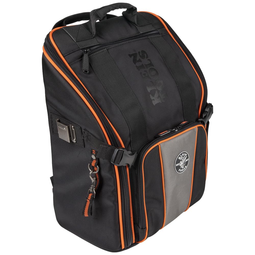 **KLEIN TOOLS 55655 Tradesman Pro Tool Backpack - 21 Pockets, Large Storage, Built-in Flashlight & Work Light - Perfect for Electricians, Contractors & DIY Projects**