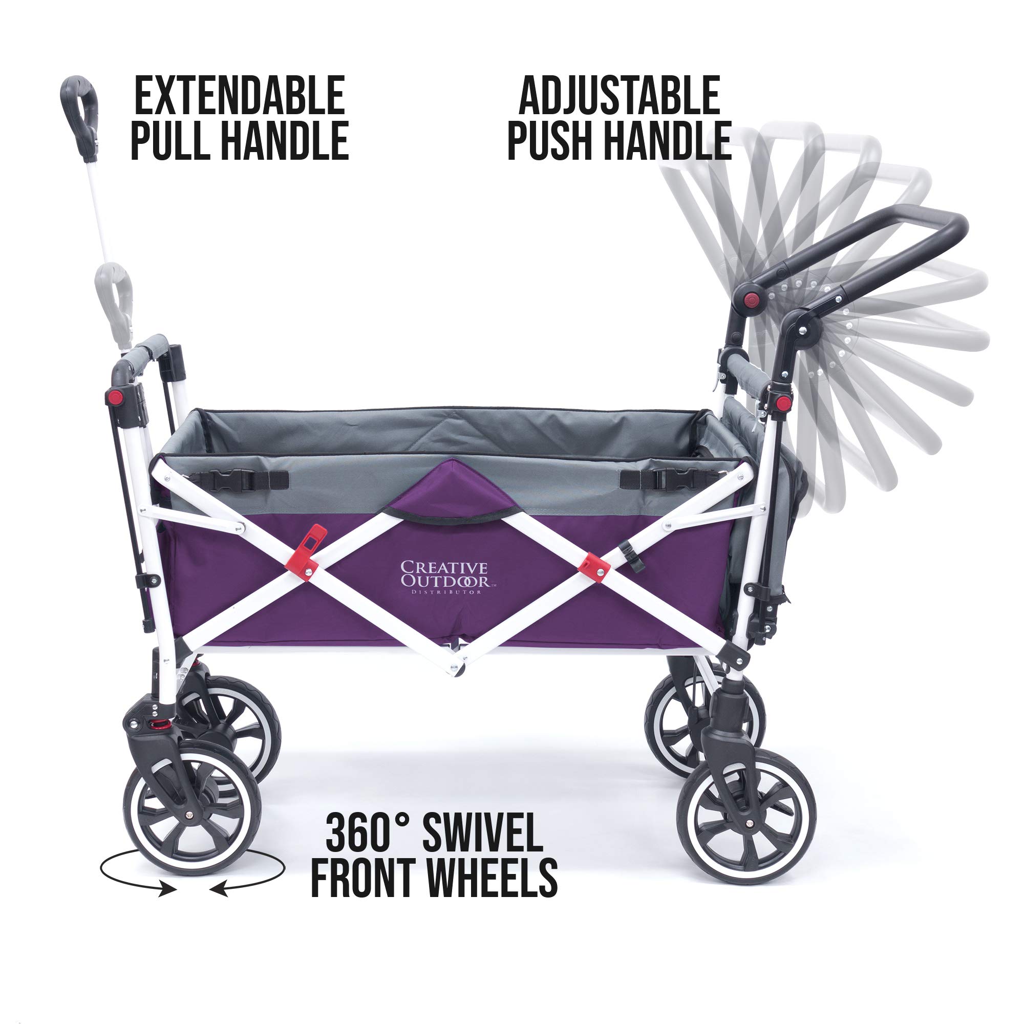 Best Collapsible Outdoor Wagon for Kids - Lightweight Push Pull Stroller with UV Canopy, Foldable Cart for Beach, Park, Garden & Shopping - Purple & Grey Design for Family Outings & Picnics