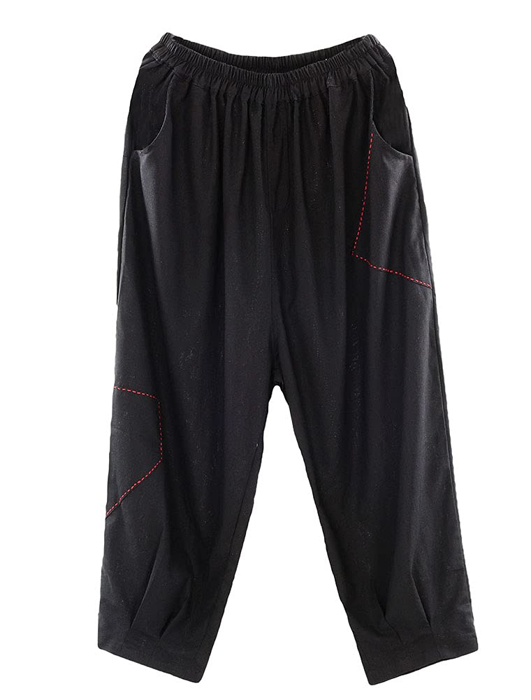 Minibee Women's Cropped Harem Pants - Elastic Waist Wide Leg Lounge Pants with Pockets | Comfortable Casual Wear for Yoga, Travel & Home