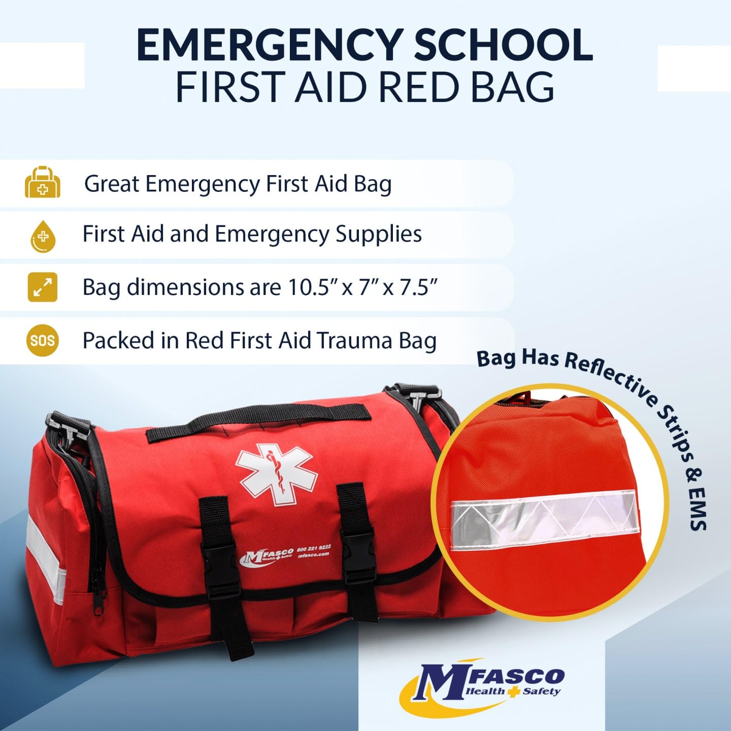 MFASCO Comprehensive School Classroom First Aid Kit - 200+ Emergency Supplies for First Aid Responders - Red Trauma Bag for Schools, Groups & Offices (10.5