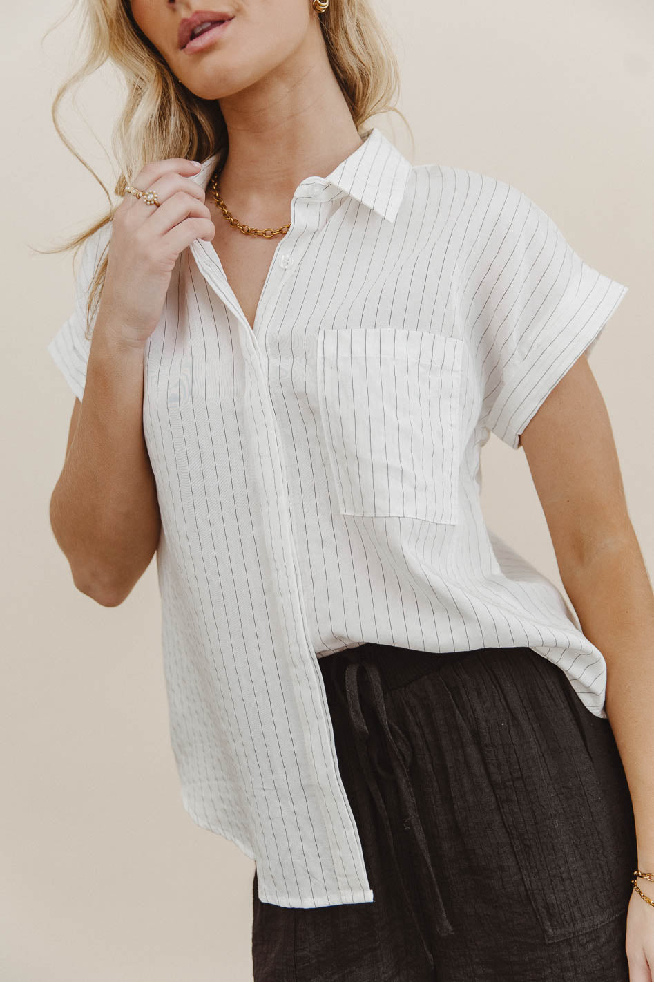 Kepner Women's Pinstripe Blouse - Stylish Button-Up Shirt for Office & Casual Wear | Final Sale