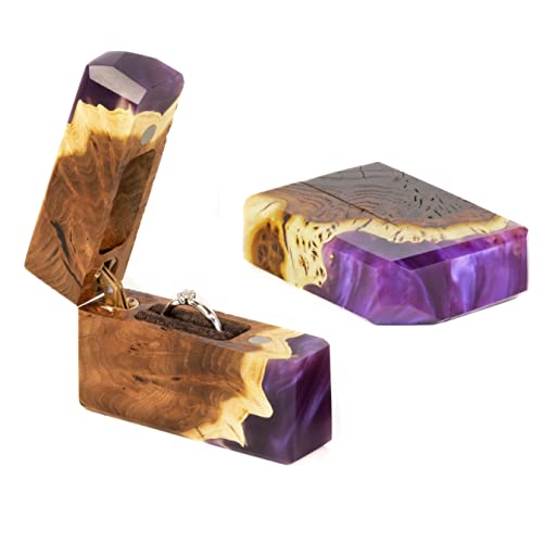 RWA Resin & Wood Slim Engagement Ring Box for Proposal - Unique Resin Ring Holder, Luxury Wooden Gift Box for Jewelry (Purple Pearl/Dark Wood, Premium) - Perfect for Wedding Proposals, Anniversary Gifts & Ring Storage