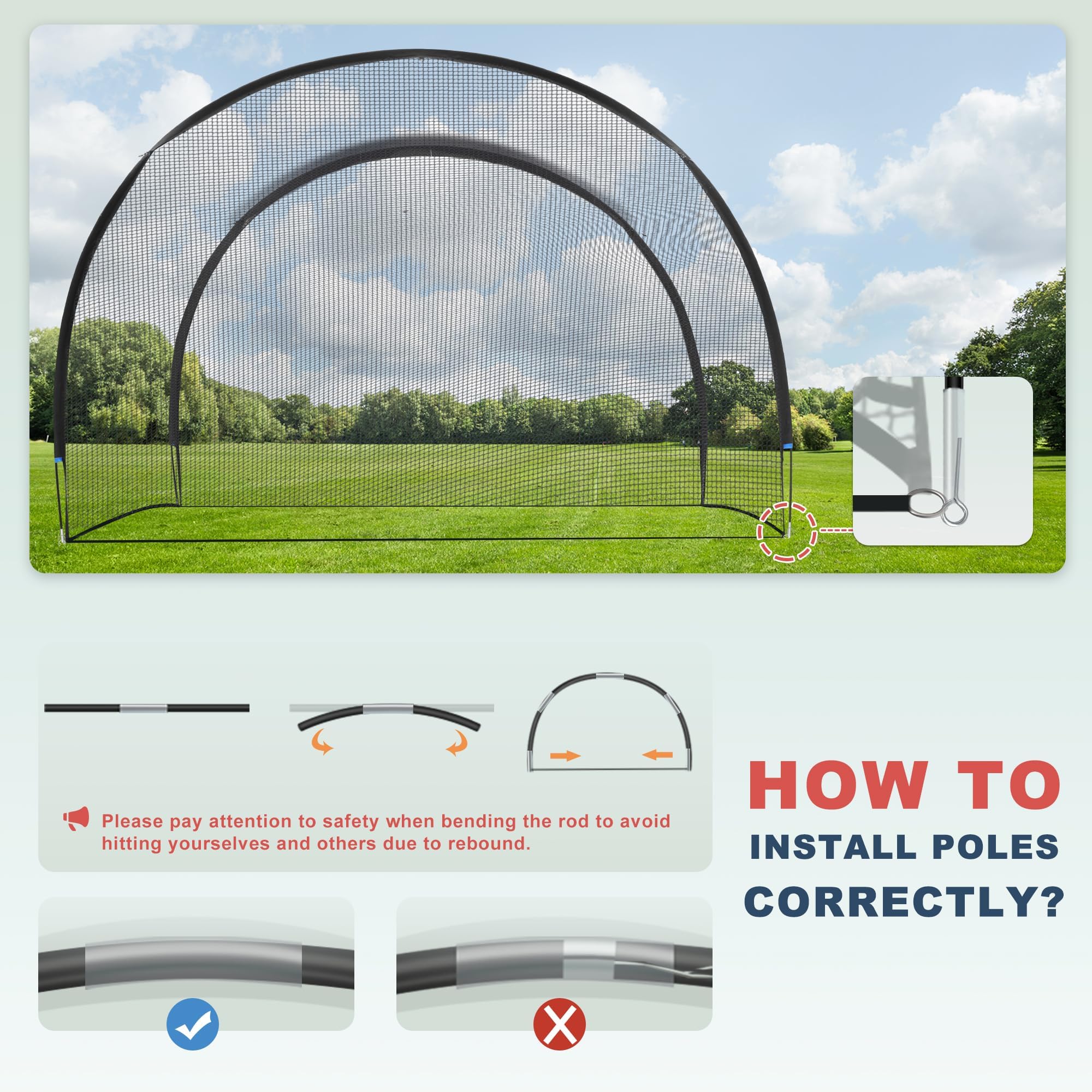 SHANTRA 13/22/30FT Baseball Batting Cage with Frame & Net - Professional Backyard Hitting Cage for Baseball & Softball Practice | Perfect for Outdoor Hitting Drills, Pitching Training & Backyard Sports