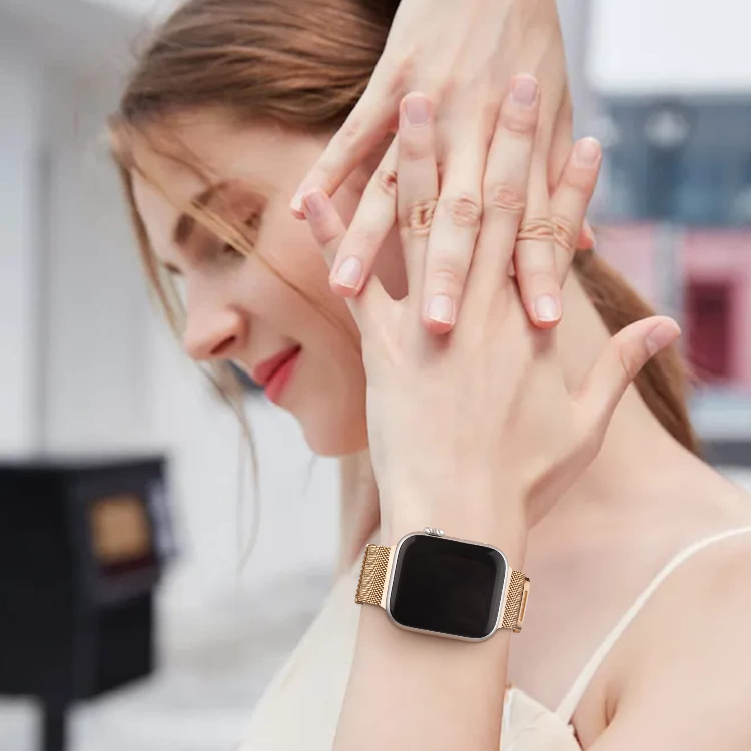 Premium Stainless Steel Mesh Band Compatible with Apple Watch Series 9/8/7/6/5/4/3, Ultra 2/1 & SE - Adjustable Replacement Strap for 38mm/40mm/41mm/42mm/44mm/45mm/49mm - Fashionable Unisex Design for Workout, Office & Everyday Wear