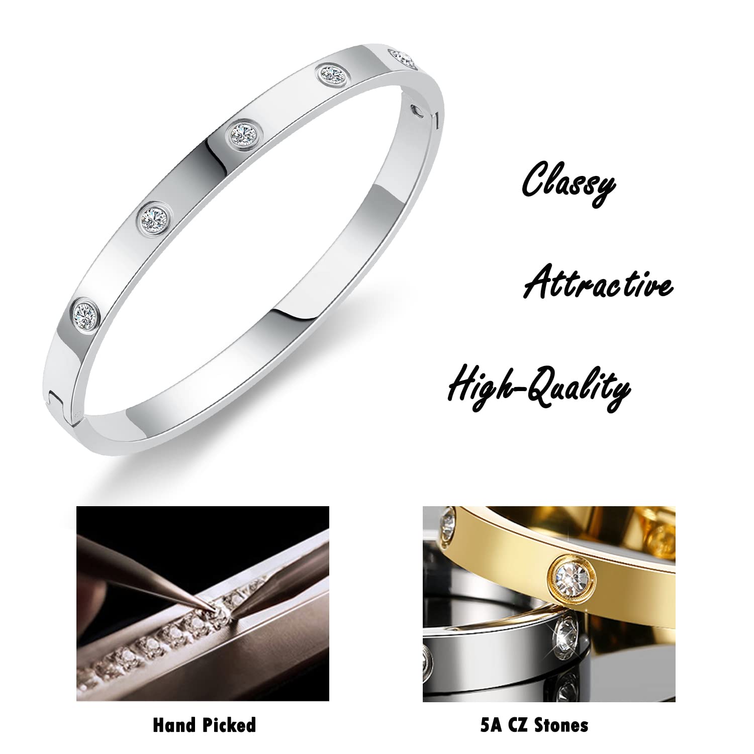 Stylish Gold Friendship Bracelets for Women - Cubic Zirconia Stainless Steel Bangle Jewelry - Perfect Birthday Gift & Stocking Stuffer - Ideal for Anniversaries, Valentine's Day & Everyday Wear
