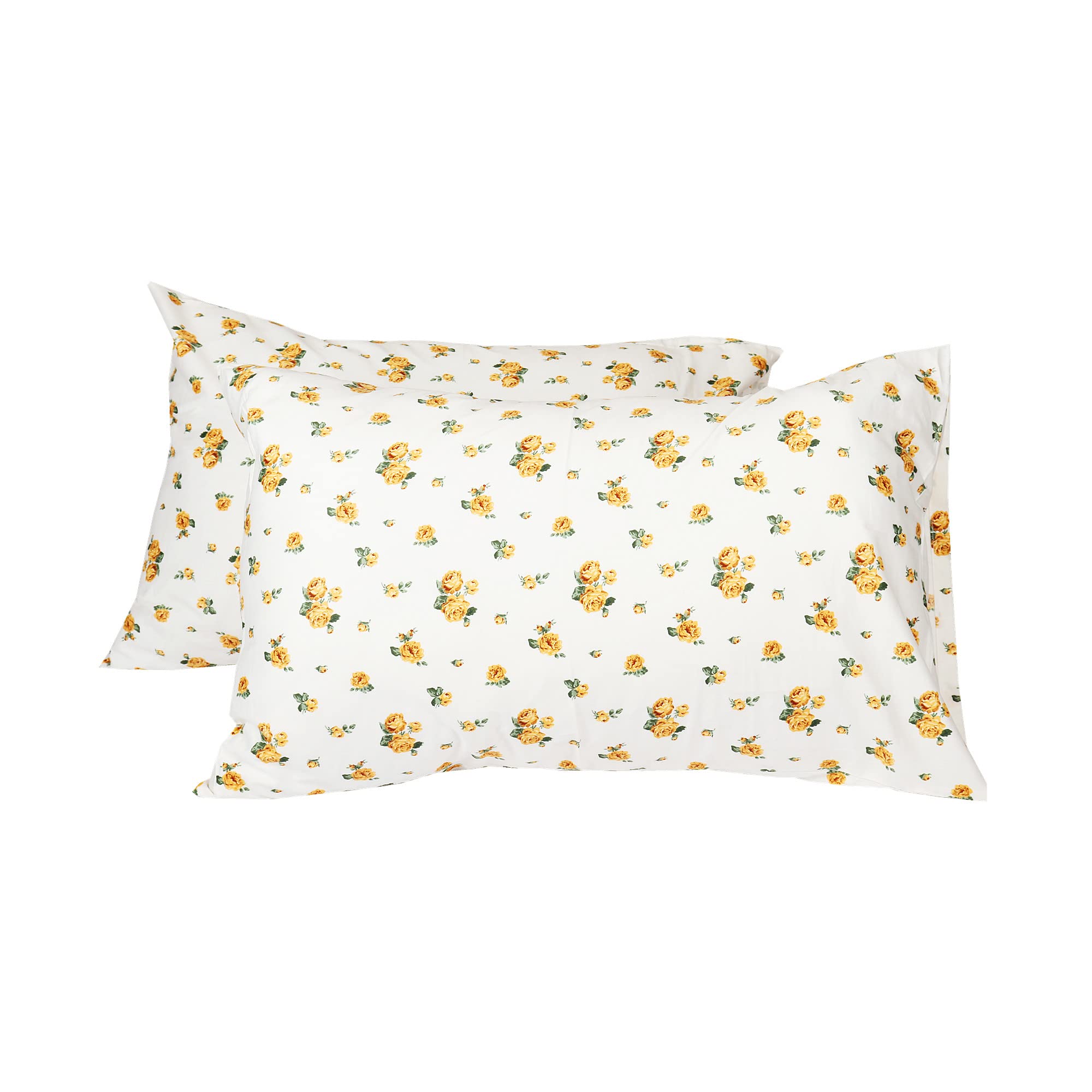 Queen Size Floral Cotton Pillowcase Set (2-Pack) - Hotel Quality for Home & Travel