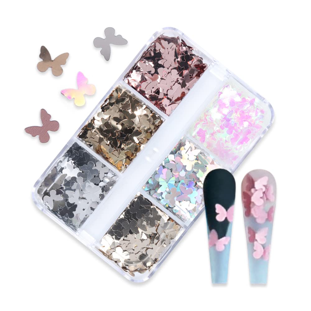3D Holographic Butterfly Nail Art Glitters & Sequins - Sparkly Acrylic Nail Decorations for Women - Perfect for DIY Nail Art, Manicures, Pedicures & Nail Crafting Parties