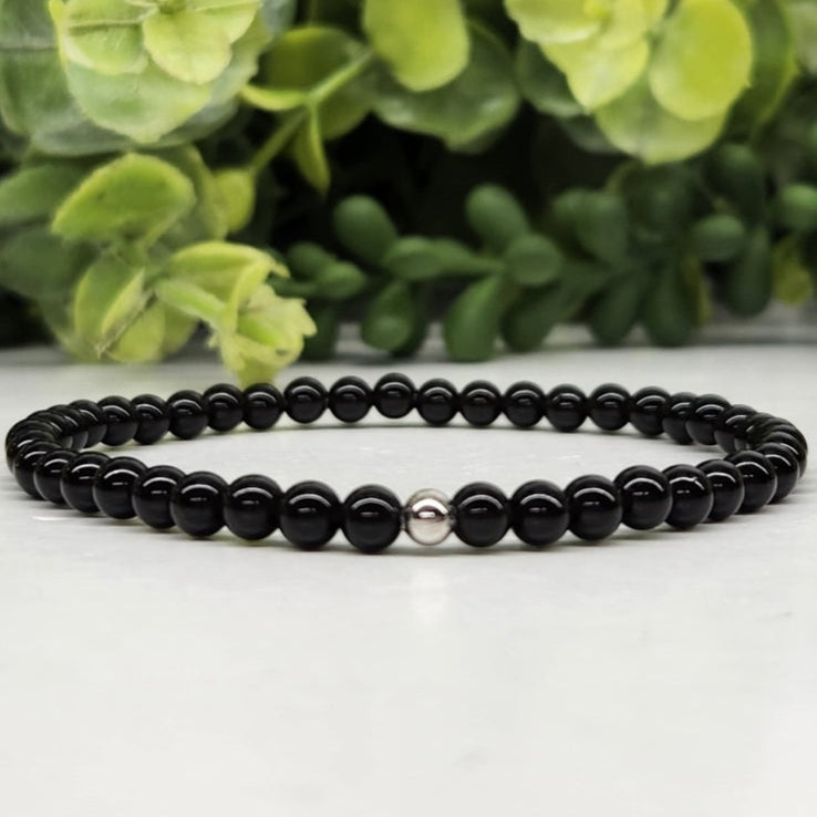 Black Tourmaline Stretch Bracelet for Women - Healing Crystal Beaded Elastic Wristband for Protection, Stress Relief & Positive Energy - Perfect for Yoga, Meditation & Everyday Wear