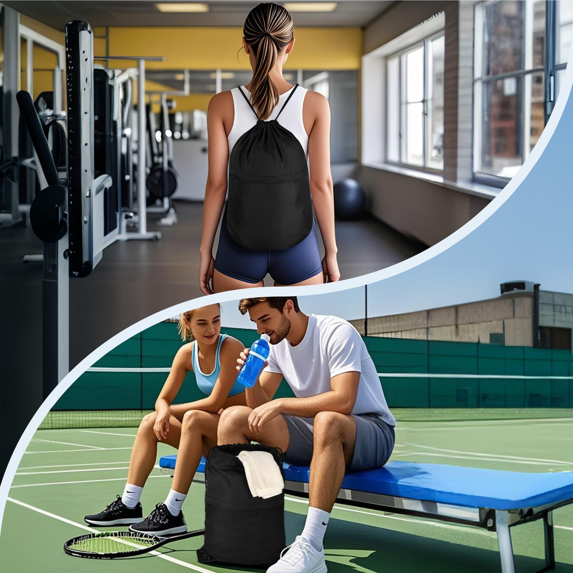 Lightweight Drawstring Backpack for Men & Women - Adjustable Gym Bag with Strings, Perfect for Sports, Beach, Yoga, Travel & Swimming | Great for Workouts, School, Camping & Outdoor Activities