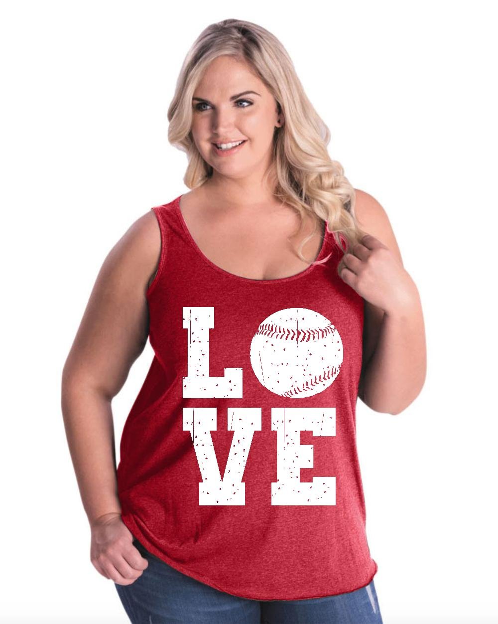 Women's Plus Size Baseball Tank Top - Soft & Comfortable Love Baseball Graphic Tee for Casual Wear, Sports & Fan Events