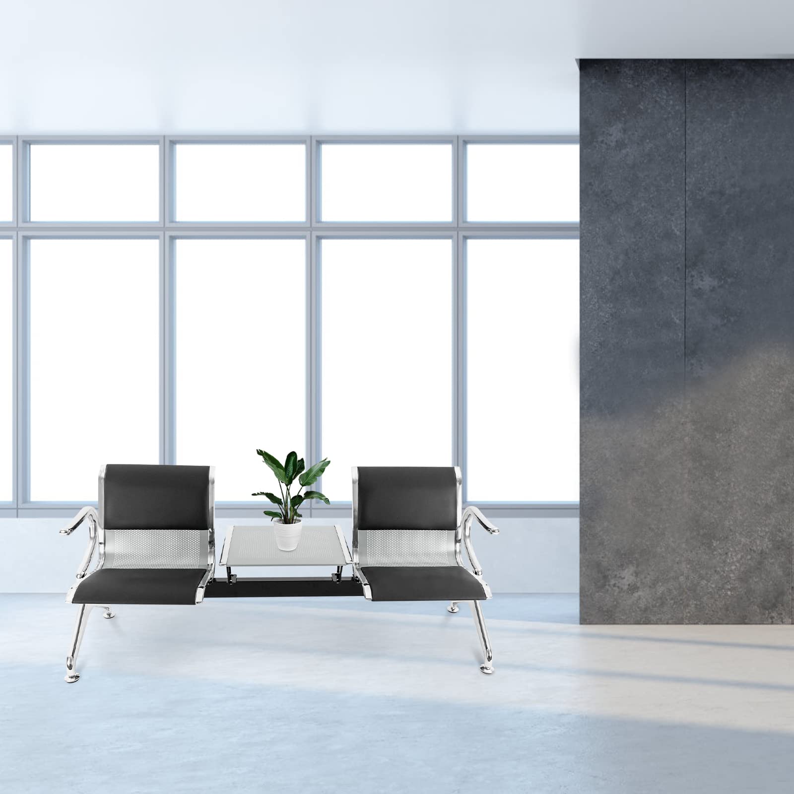 Premium 2-Seat PU Leather Reception Bench with Table & Arms - Comfortable Waiting Room Chairs for Airport, Office, Bank, Salon, Hospital & School | Ideal for Lobbies, Waiting Areas & Guest Reception Spaces