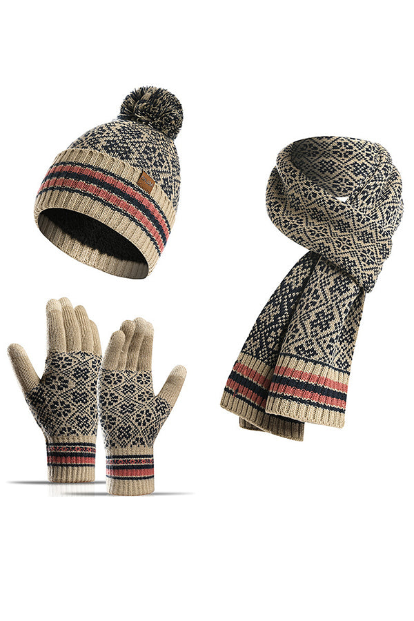 Winter Warm Knitted Hat Scarf Gloves Set for Women & Men - Cozy 3-Piece Accessories for Snow Sports, Skiing, and Cold Weather Outdoors