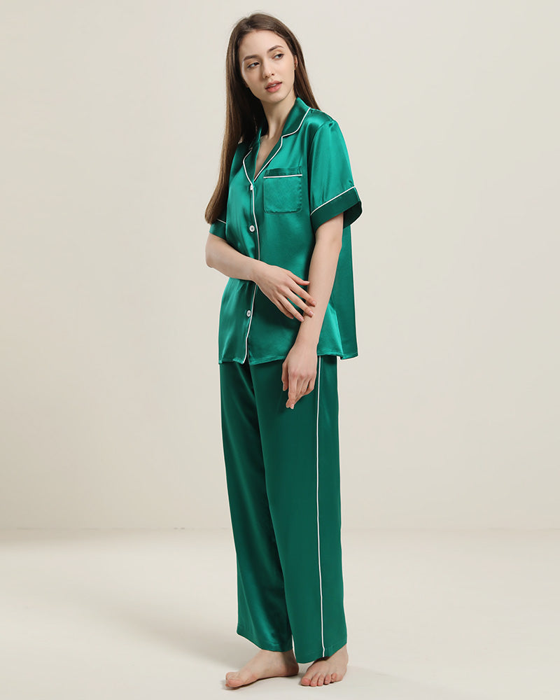 22 Momme Short Sleeve Silk Pajamas Set for Women - Luxury Soft Sleepwear & Loungewear - Perfect for Relaxing at Home, Spa Days & Gift Giving