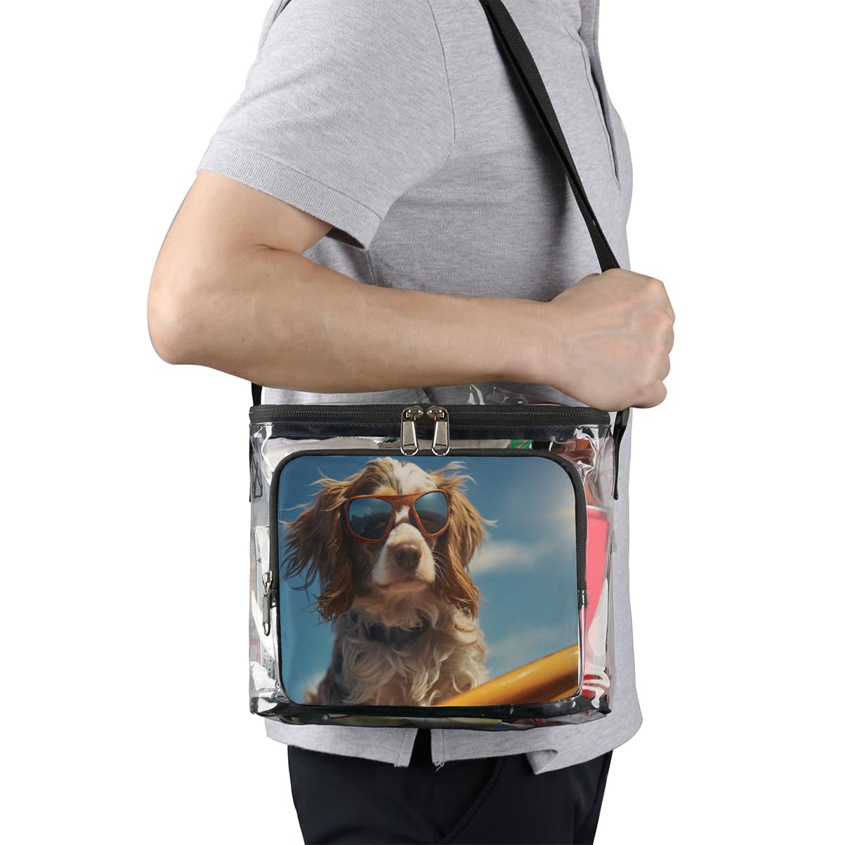 GzLeyigou Clear Dog Surfboard Tote Bag with Handles - Transparent Crossbody Shoulder Bag for Pets, Perfect for Beach, Surfing, Outdoor Travel, Picnic, Concerts & Sports Events | Stadium Approved Pet Carrier & Lunch Bag