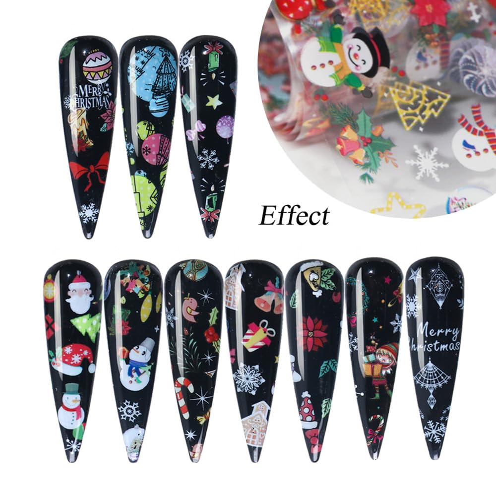 10 Sheets Christmas Nail Art Foils Transfer Stickers - Winter Snowflake, Xmas Tree & Snowman Nail Decals for Women, Girls DIY Manicure | Perfect for Holiday Parties, Gift Giving & Festive Nail Designs