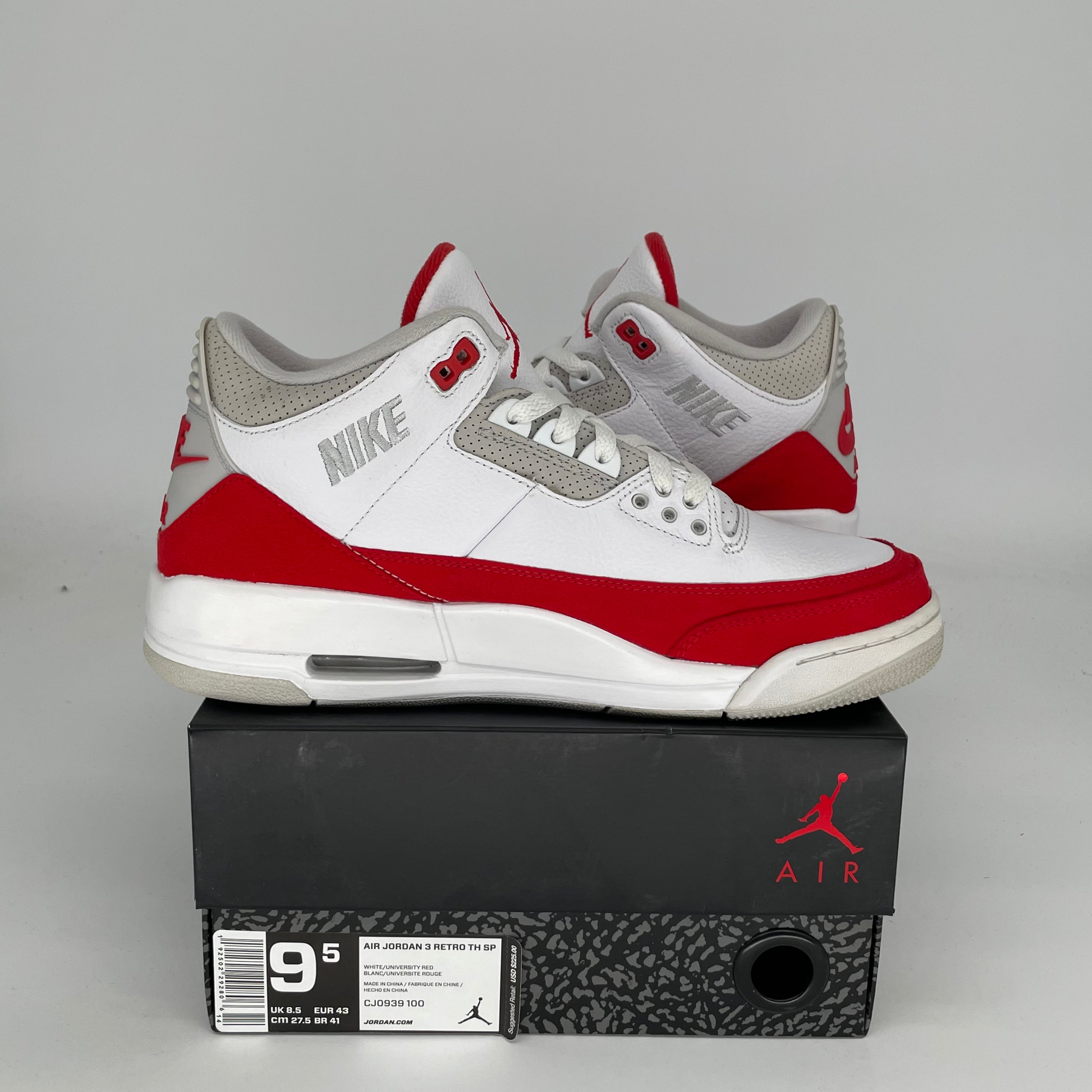 Air Jordan 3 Tinker White University Red Men's Basketball Shoes Size 9.5 - Authentic Retro Sneakers for Running, Gym & Streetwear Fashion (Style Code: CJ0939-100)