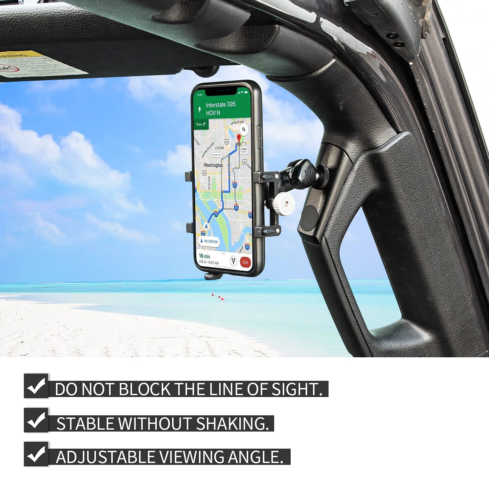 Universal 360° Rotating A-Pillar Phone Mount for Jeep Wrangler JL/JLU & Gladiator JT (2018-2021) - Secure Cell Phone & Camera Holder - Perfect for Off-Roading & Daily Commutes